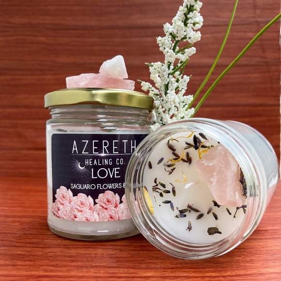 Handmade Rose Quartz Candle | Clean Scented - Picture 2 of 2